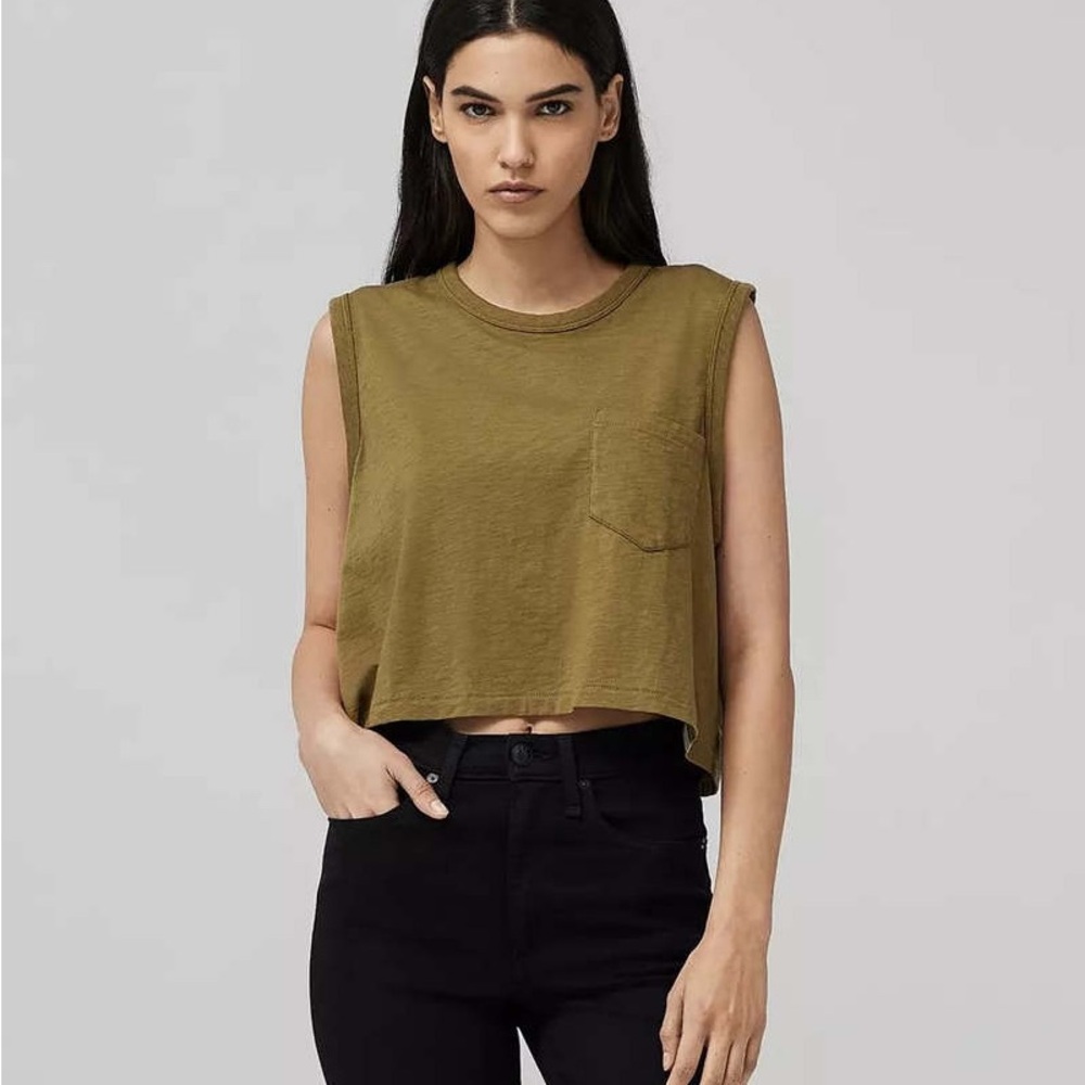 Rag&Bone Mini Slub Pocket Muscle Tank in Military Olive 100% organic Pima